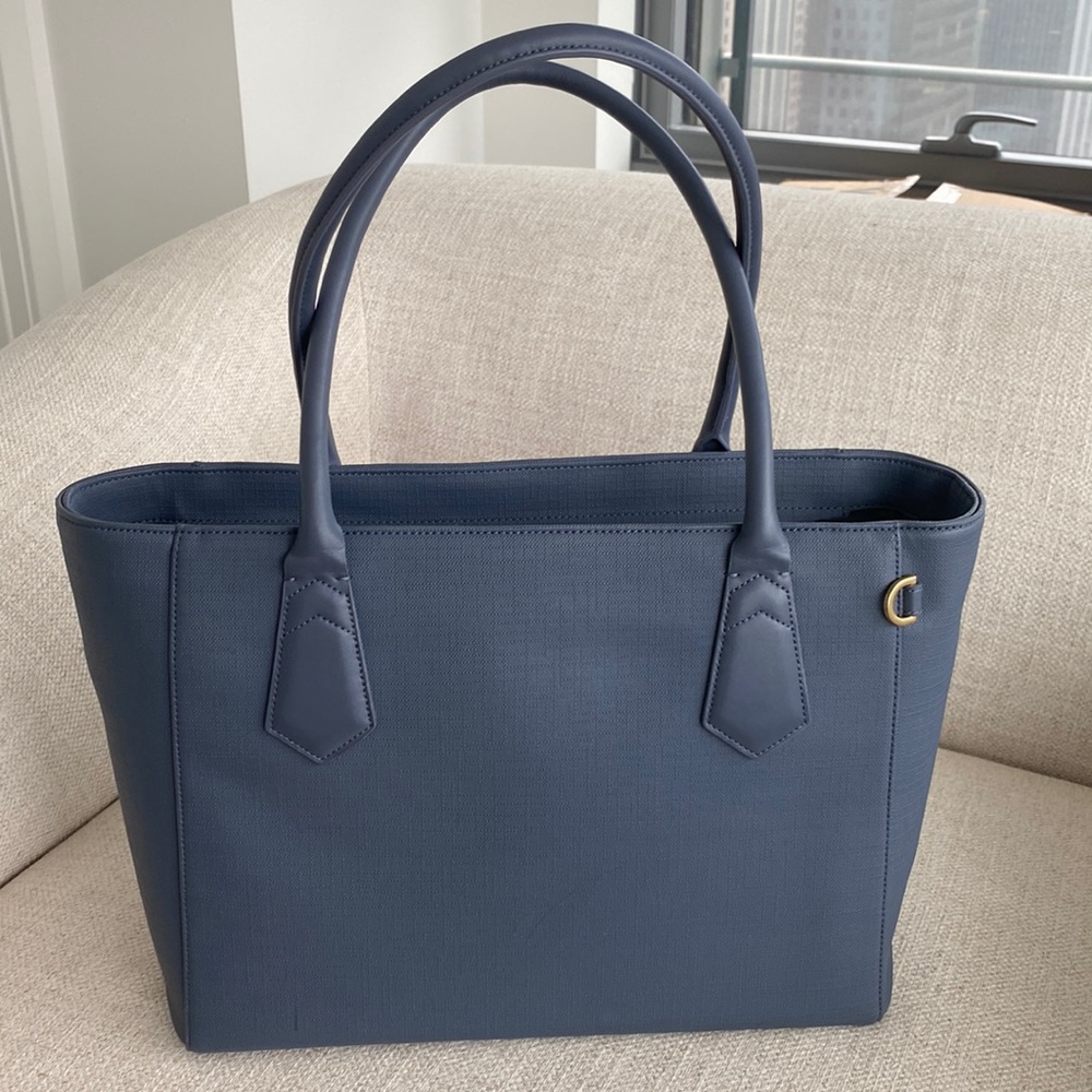 Dagne Dover Signature Coated Canvas Tote Ash Blue (Broken Strap)